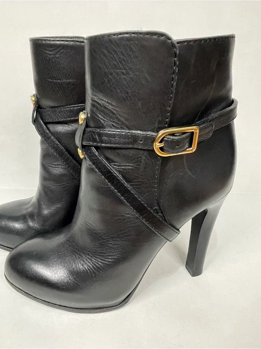 TORY BURCH | Dorese Black Leather High-Heel Stiletto Ankle Boots | 6.5